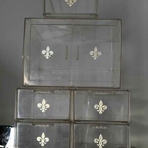 Vintage Acrylic Shoe Boxes Lot Fleur De Lis Gold Emblem